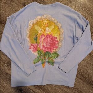 Boys Lie Purple waffle tee with Angel and Rose Design